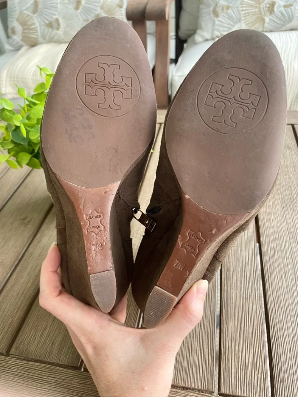 Tory Burch Brown Suede Wedge Ankle Boots Size 7M Leather Made in Brazil